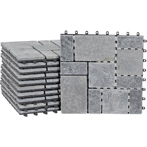 Mendler – Carreau en pierre naturelle 30x30cm – Lot de 11 carreaux pour terrasse et balcon – Surface agréable et facile à entretenir – Gris foncé - HWC-K70