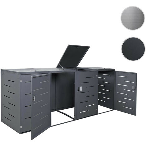 Enveloppement pour 4 poubelles HWC-E83, revêtement, extensible, 108x61x76cm acier anthracite (1/5)