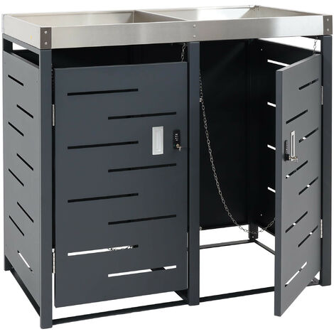 Mendler – Cache-poubelle pour 2 poubelles 80-120L – Acier inoxydable et galvanisé – Dimensions 110x115x62 cm – Verrouillage magnétique et extensible