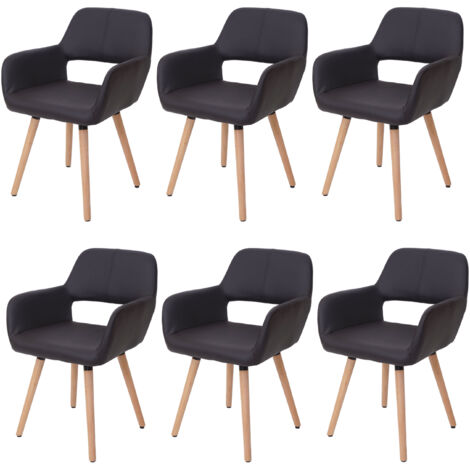 6x chaise de salle à manger HWC-A50 II, fauteuil, design rétro des années 50 - similicuir, marron (1/5)