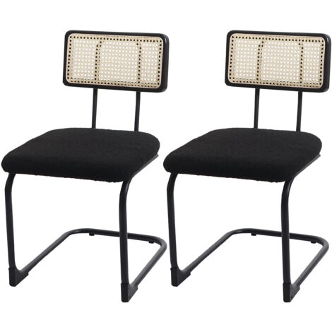 Lot de 2 chaises à piétement luge HWC-K88 - chaise à dossier - bois rotin métal bouclé - tissu/textile noir (1/7)