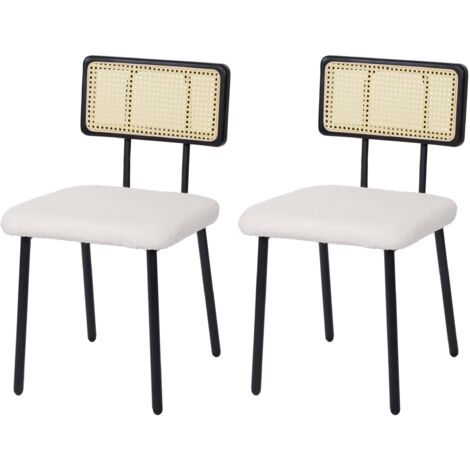 Lot de 2 chaises de salle à manger HWC-K88 - fauteuil chaise - bois poly rotin métal bouclé - tissu/textile blanc (1/5)