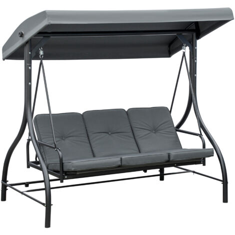 Balancelle de jardin 3 places convertible ELON grise et noire (1/5)