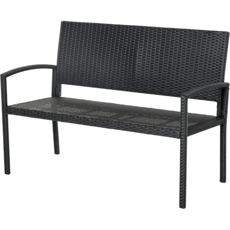 Banc de jardin 2 places STANFORD imitation rotin noir (1/5)