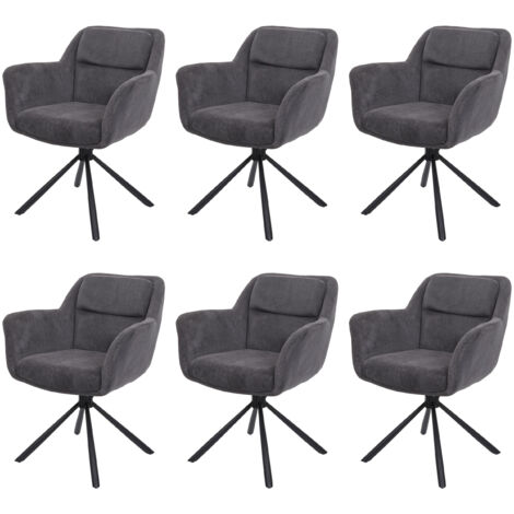 Lot de 6 chaises de salle à manger HWC-K33 - chaise de cuisine - pivotante Auto-Position - tissu/textile - gris corde (1/5)