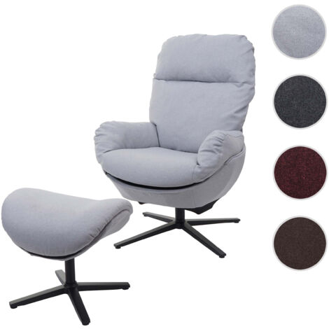 Fauteuil relax + pouf HWC-L12 - Fauteuil TV Fauteuil à bascule Fonction bascule - pivotant - métal tissu/textile - marron (1/5)
