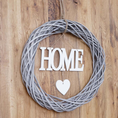 Décor de porte Home, rond, couronne de décoration, bois Ø 40cm blanc / gris (1/5)