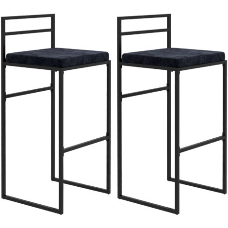 Lot de 2 chaises de bar noires – Structure acier – Assise rembourrée mousse haute densité – Dossier court pour maintien – Patins antidérapants – MH (1/5)