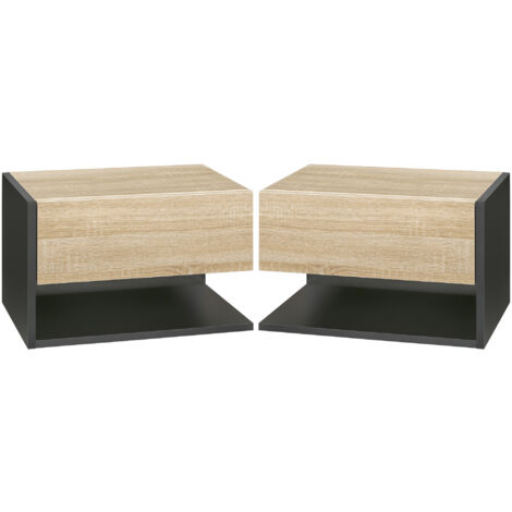 Lot de 2 tables de chevet murales TATIANA bois et noir (1/5)