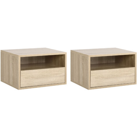 Lot de 2 tables de chevet murales MARIAN chêne clair (1/5)