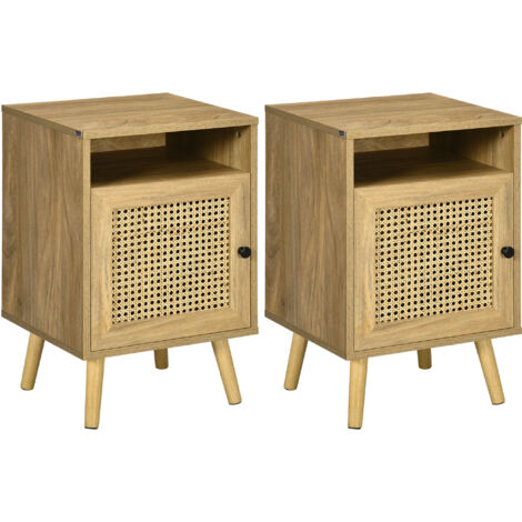 Lot de 2 tables de chevet TAYLOR blanc aspect bois de manguier (1/5)
