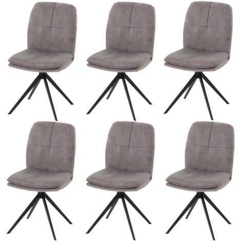 Lot de 6 chaises de salle à manger HWC-M68, fauteuil de cuisine, pivotant Auto-Position, métal tissu/textile gris (1/5)