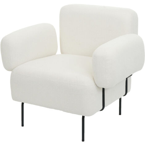 Fauteuil Lounge HWC-L83b, Fauteuil de cocktail Fauteuil rembourré, tissu bouclé/textile métal, crème-blanc (1/5)