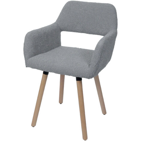 Chaise de salle à manger HWC-A50 II, chaise de cuisine chaise rembourrée, bois tissu/textile bouclé (450g/m²) MVG gris (1/2)
