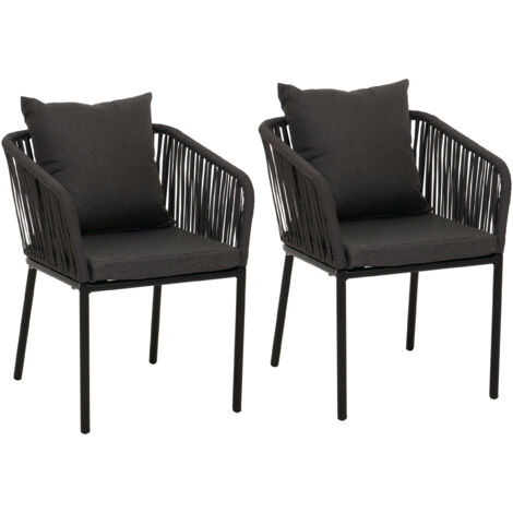 Set de 2 chaises de jardin HWC-N41, Outdoor accoudoir, résistant aux intempéries aluminium corde tressée anthracite, c (1/4)