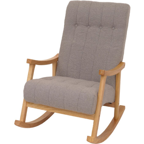 Fauteuil à bascule HWC-K10, fauteuil relax, bois MVG tissu/textile Bouclé (450g/m²) gris, piètement naturel (1/5)