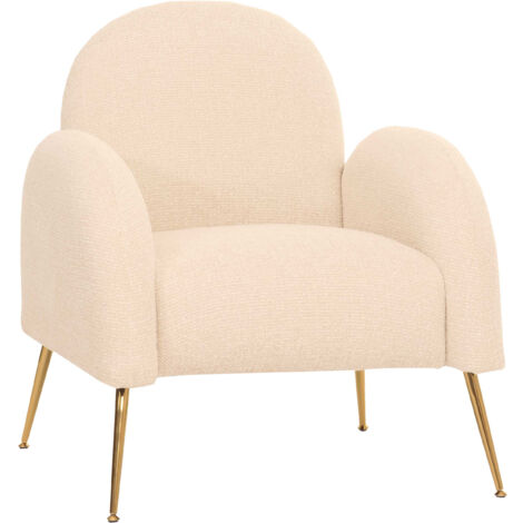 Fauteuil Lounge HWC-N69, fauteuil cocktail, rétro Nosagfederung tissu/textile chenille crème-blanc (1/5)