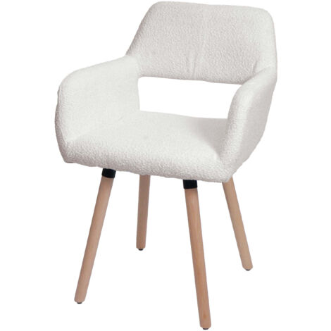 Chaise de salle à manger HWC-A50 II, chaise de cuisine chaise rembourrée, bois tissu/textile bouclé (450g/m²) MVG crèm (1/2)