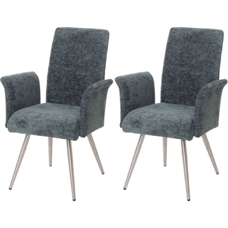 Lot de 2 chaises de salle à manger HWC-G55, chaise avec accoudoirs, acier inoxydable brossé Tissu/Textile Chenille Öko-T (1/2)
