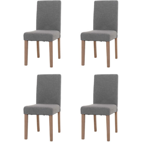 Lot de 4 chaises de salle à manger Littau, chaise de cuisine à dossier haut, tissu/textile bouclé bois gris, pieds cou (1/5)