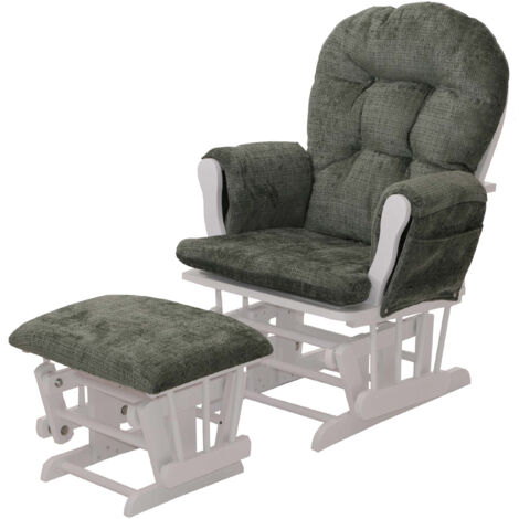 Fauteuil relax HWC-C76, rocking chair fauteuil à bascule avec pouf tissu/textile chenille (465g/m²) vert, piètement bl (1/5)