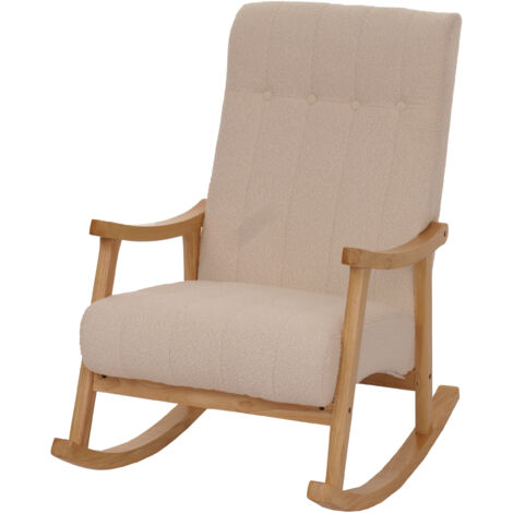 Fauteuil à bascule HWC-K10, fauteuil relax, bois MVG tissu/textile bouclé (450g/m²) beige, piètement naturel (1/5)