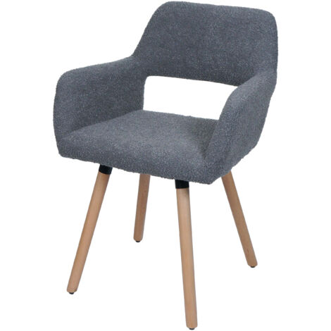 Chaise de salle à manger HWC-A50 II, chaise de cuisine chaise rembourrée, bois tissu/textile bouclé (450g/m²) MVG gris (1/2)