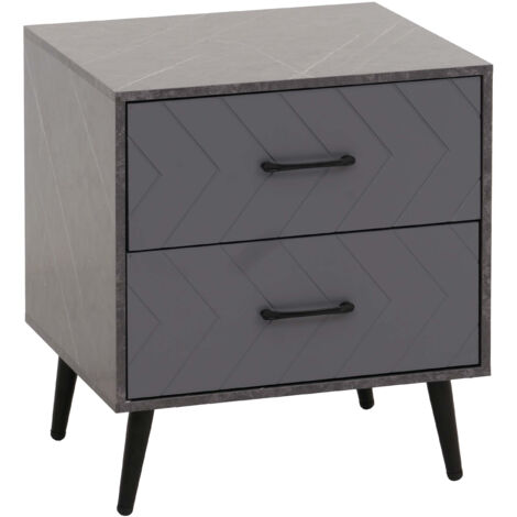 Table de nuit HWC-N89, table d'appoint, tiroir à chevrons Bois mélaminé, 55x48x40cm aspect marbre gris (1/5)