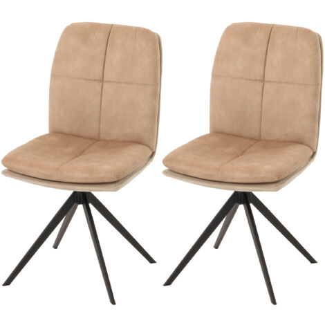 Lot de 2 chaises de salle à manger HWC-M68, fauteuil de cuisine, pivotant Auto-Position, métal tissu/textile beige (1/5)