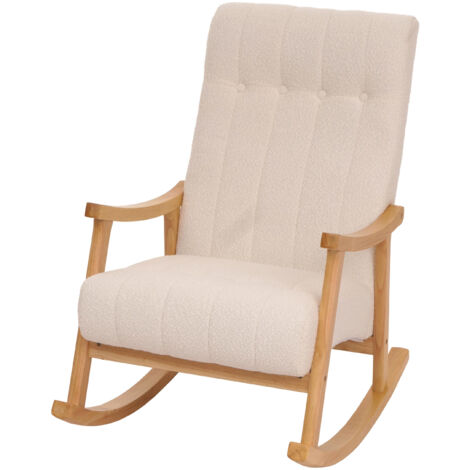 Fauteuil à bascule HWC-K10, fauteuil relax, bois MVG tissu/textile bouclé (450g/m²) crème, piètement naturel (1/5)