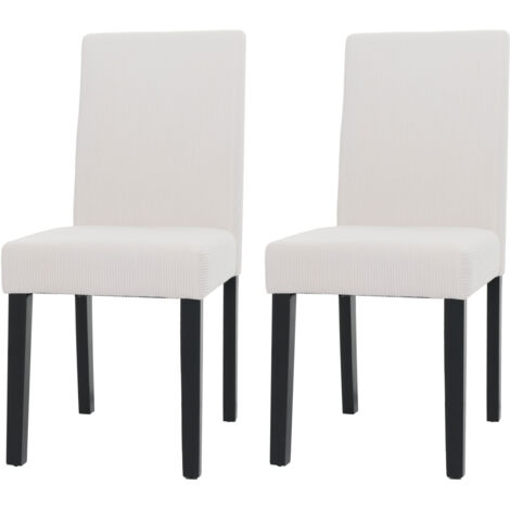 Lot de 2 chaises de salle à manger Littau, chaise de cuisine à dossier haut, tissu/textile Velours bois crème, pieds f (1/2)