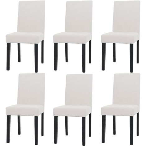Lot de 6 chaises de salle à manger Littau, chaise de cuisine à dossier haut, tissu/textile Velours bois crème, pieds f (1/5)