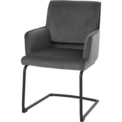Chaise cantilever HWC-N60, chaise de salle à manger Chaise de cuisine, tissu/textile Oeko-Tex gris foncé (1/5)