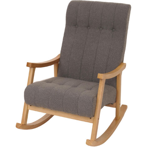 Fauteuil à bascule HWC-K10, relax, bois MVG tissu/textile Bouclé (450g/m²) gris foncé, piètement naturel (1/5)