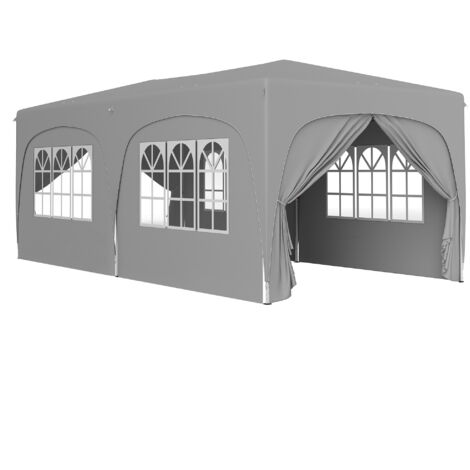 Tonnelle pop-up pliante 6 fenêtres CHADI gris clair (1/5)
