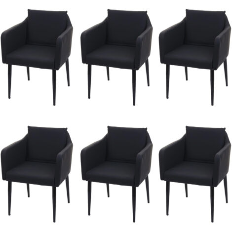 Lot de 6 chaises de salle à manger HWC-H93, chaise de cuisine fauteuil similicuir noir (1/5)