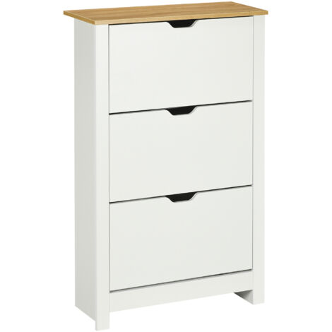 Armoire à chaussures portes abattantes compartiments blanc chêne (1/5)