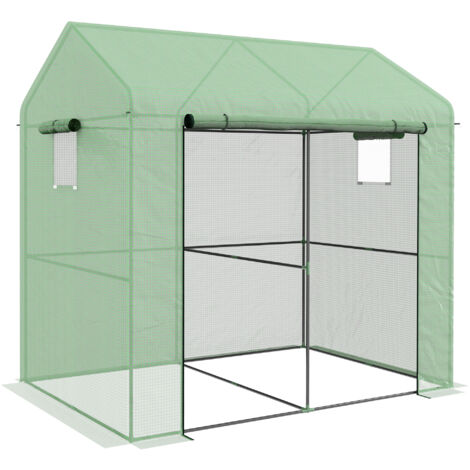 Serre de jardin 2,8 m² porte zippée 2 fenêtres acier PE vert (1/5)
