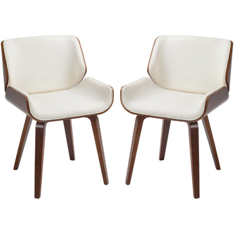 Lot de 2 chaises design vintage bois aspect noyer PU tissu (1/5)