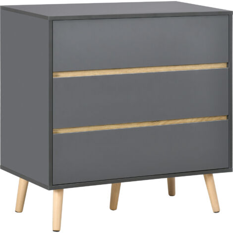 Commode 3 tiroirs design scandinave gris aspect bois clair (1/5)