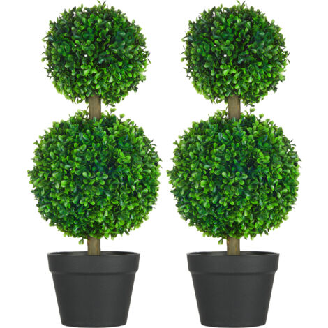 Lot de 2 buis artificiel double boules avec tronc et pot inclus (1/5)