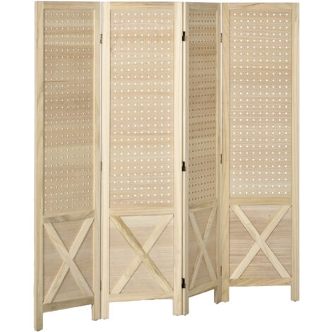 Paravent intérieur en bois 4 panneaux 152 x 144,5 cm pliable bois naturel (1/5)