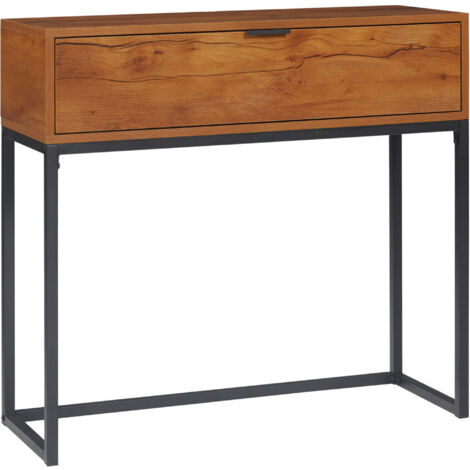 Console design - grand tiroir - acier noir effet bois noyer (1/5)