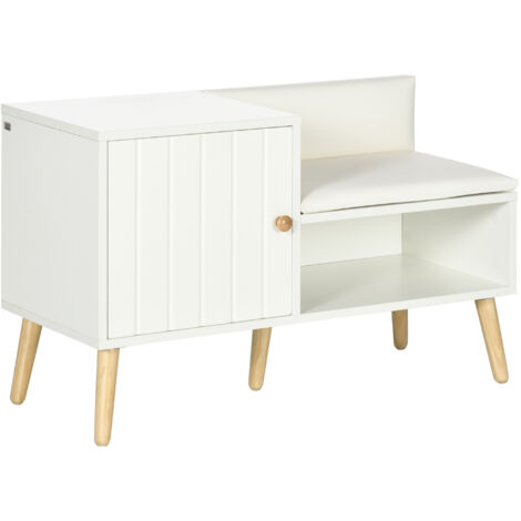 Banc meuble à chaussures 2 en 1 style scandinave bois pin blanc (1/5)