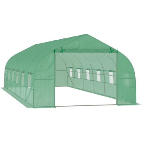 Serre tunnel grande taille 24 m² acier galvanisé 12 fenêtres 1 porte vert (1/5)