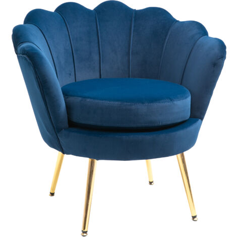 Fauteuil design coquillage pieds métal doré velours (1/5)