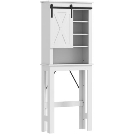 Meuble WC dessus de toilette 6 compartiments porte coulissante blanc