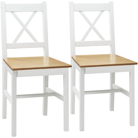 Lot de 2 chaises de salle à manger esprit campagne bois blanc (1/5)
