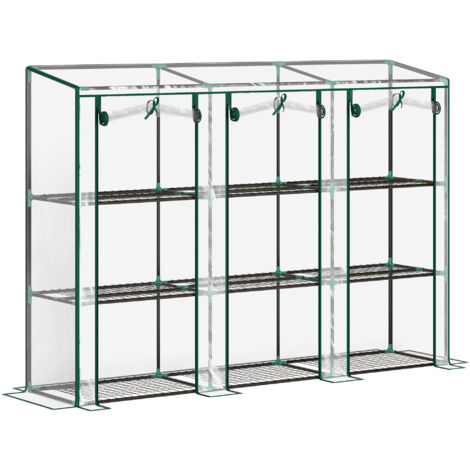 Serre de jardin 3 étagères 3 portes acier noir PVC transparent (1/5)
