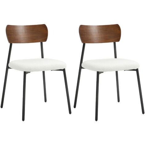 Lot de 2 chaises style vintage métal noir aspect bois effet laine bouclée blanc crème (1/5)
